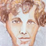 Watercolor portrait of Amelia Earhart