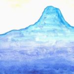 Watercolor of a blue mountain