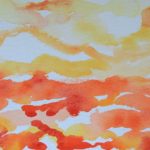 Orange and yellow watercolor painting of a horizon