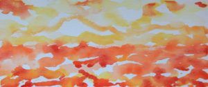 Orange and yellow watercolor painting of a horizon