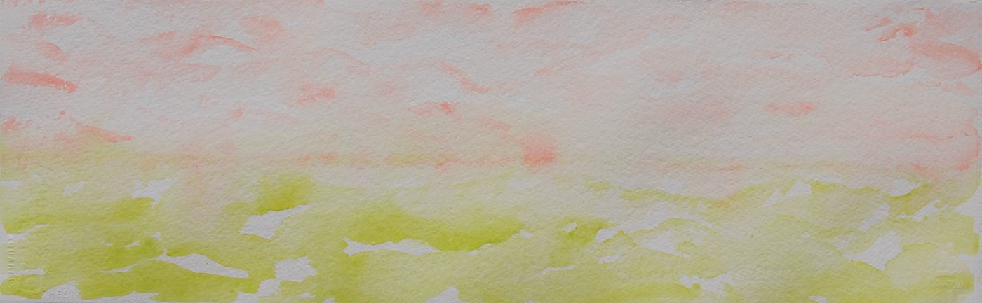 Pink and green watercolor of a horizon