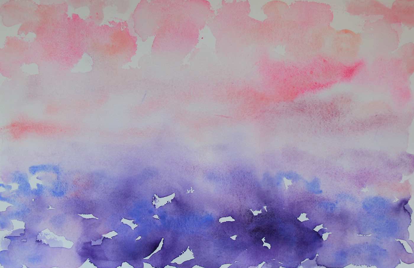 Pink and purple watercolor of a horizon