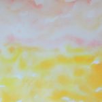 Pink and yellow watercolor painting of a horizon