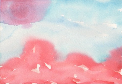Red and blue watercolor of a  horizon