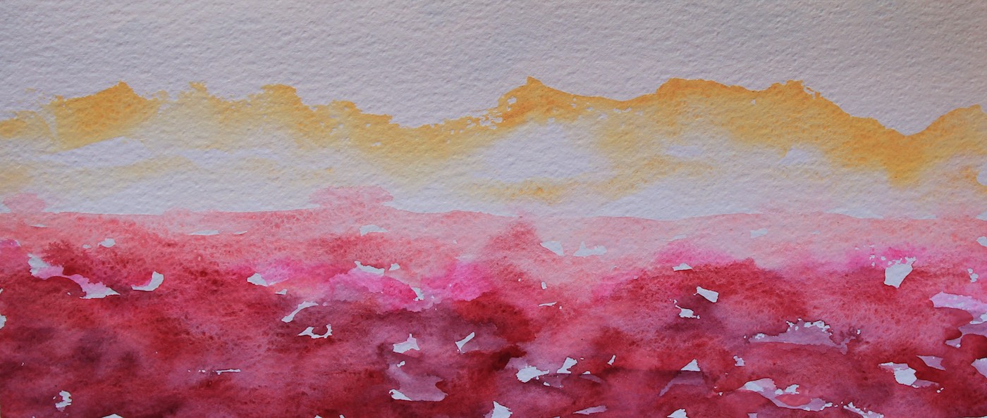 Red and yellow watercolor of a horizon