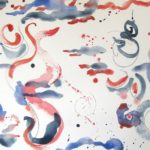 Red, white, and blue abstract watercolor and mixed media painting