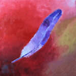 Ma'at's Feather oil painting by Anne Nordhaus-Bike: purple-white feather, red and gold background