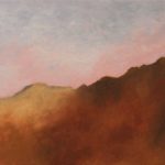 Oil painting of mountain with pink and blue sky