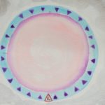 Watercolor painting of aqua circle with gray background