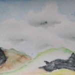 Watercolor sketch of mountains and sky