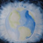 Watercolor painting of earth with bright halo