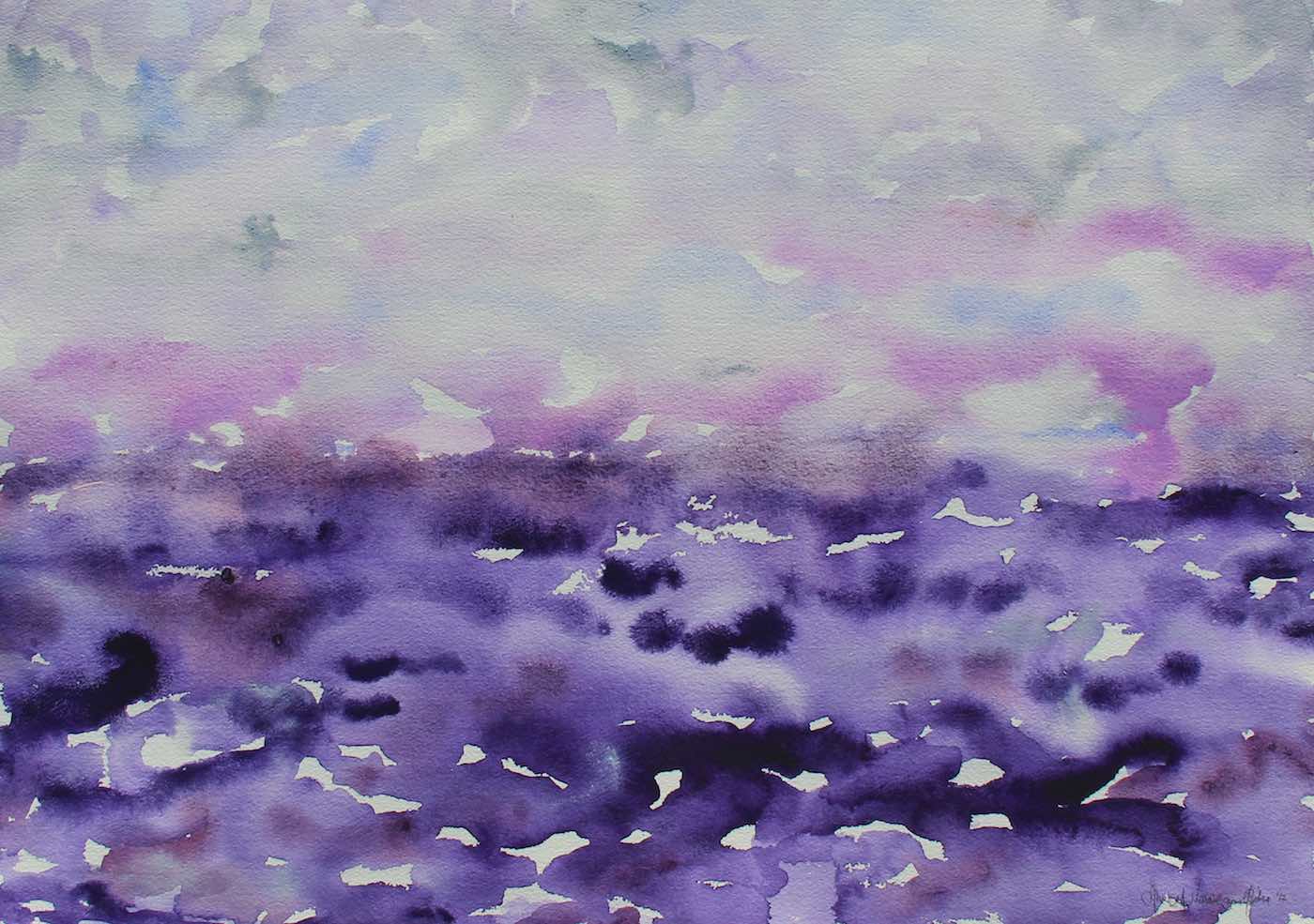 Gray and purple watercolor of a horizon