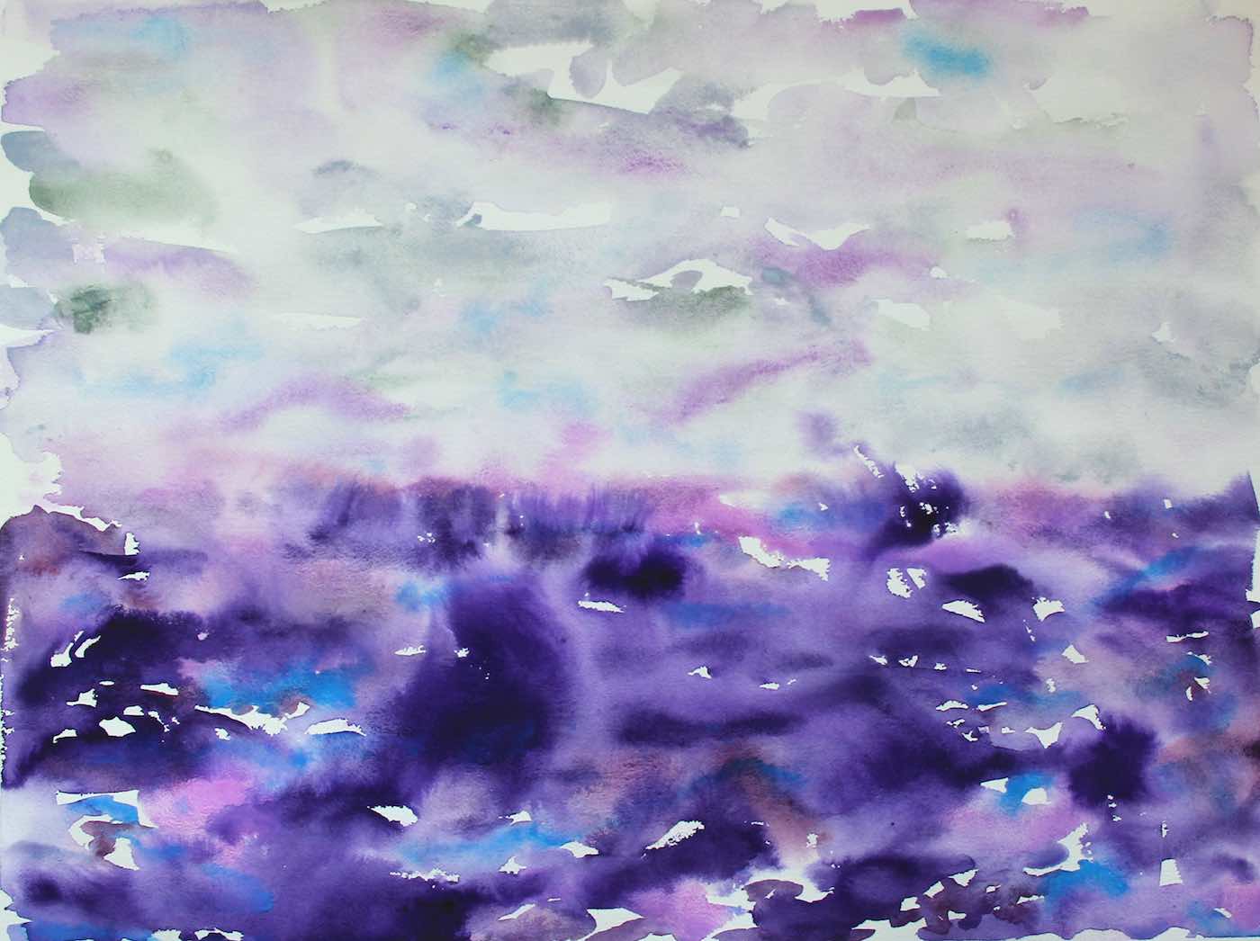 Large version of gray and purple watercolor of a horizon