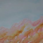 Watercolor painting of Pink And Gold Mountain