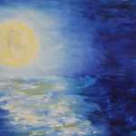 Full Moon oil painting of night sky over Lake Michigan