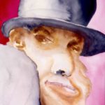 Watercolor portrait of man in big hat-umbrella man from from Man With A Golden Arm